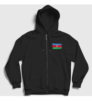 Presmono Unisex Siyah Bayrak Flag Azerbaycan Azerbaijan Fermuarlı Kapüşonlu Sweatshirt 536550tt