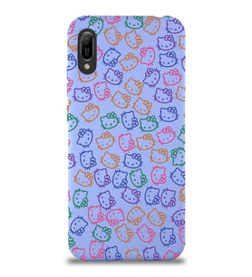 Huawei Y6 2019 Uyumlu Lansman Kılıf Hello Kitty Tasarımlı İçi Kadife Kapak-Lila (Şeffaf)
