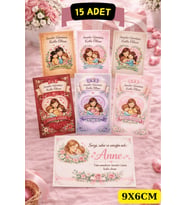 15 Adet Anneler Günü Kartı – Canım Annem Yazılı Çiçekli Tasarım Tebrik Kartı - Paketleme Kartı