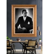 Altın Varaklı Çerçeveli Paspartulu Atatürk Tablo TR1435 (Gold)