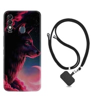 Tecno Spark 8T Kılıf Resimli Boyun Askılı İpli Desenli Silikon Wolf and Moon 1380