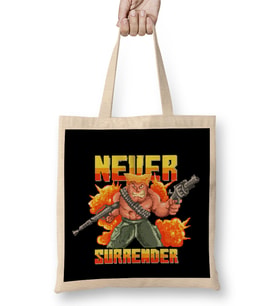 Never Surrender Soldier Pixel Art Bez Çanta Uzun Saplı
