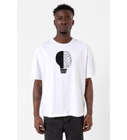 Lightbulb & Brain Beyaz Erkek Oversize Tshirt