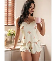 Amora Secret Ayıcık Desenli Askılı Şortlu Pijama Takımı