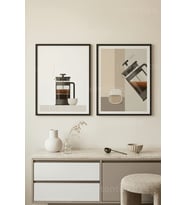 Minimalist Kahve Keyfi French Press 2’li Ahşap Çerçeveli Tablo Seti