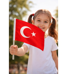 Plastik Sopalı Alpaka Bez Türk Bayrağı 30x45 cm (50 Adet) – 23 Nisan ve Organizasyon Bayrağı (Kırmızı-Beyaz)