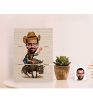 BK Gift Kişiye Özel Rodeo Karikatürlü Otantik Masaüstü Ahşap Palet Çerçeve-1 (Beyaz)
