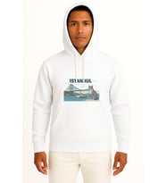 Kapüşonlu İstanbul - Kedi Ve Boğaz Köprüsü Göğüs Tasarımlı Unisex Sweatshirt