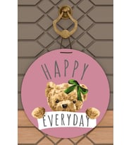 Modern Kapı Süsü Pembe Zemin Happy Everyday Dış Mekan Kapı Süsü
