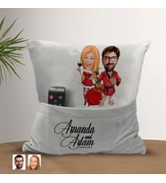 BK Gift Kişiye Özel Yılbaşı Sevgili Karikatür Tasarımlı Organizer Kumanda ve Atıştırmalık Cepli Gri Kırlent Yastık-7 Arkadaşa Hediye, Cepli Yastık
