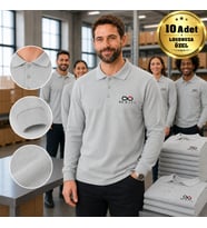 Logonuza Özel 10 Adet Gri Polo Yaka Uzun Kol Tişört - Pamuk Unisex Kurumsal Tişört