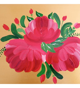 Altın Varaklı El Boyaması Gül Desenli Ahşap Nişan/Sunum Tepsisi (38x23 cm) (Sarı Altın)