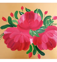 Altın Varaklı El Boyaması Gül Desenli Ahşap Nişan/Sunum Tepsisi (38x23 cm) (Sarı Altın)