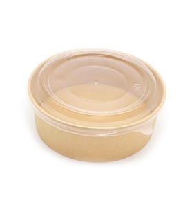 Omeyva Yuvarlak Şeffaf Kapaklı Kağıt Karton Kraft Salata Yemek Kabı Kase- 20 Oz - 590 Ml. - 30 Adet