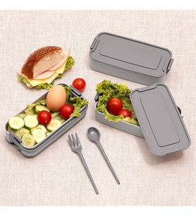 KORUCA 3 Katlı Beslenme Kutusu Yemek Taşıma Kabı Kaşık - Çatallı Sefer Tası Beslenme Seti G-770 (GRİ)