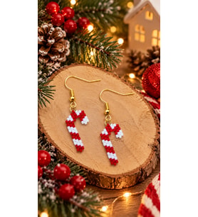 Miyuki Boncuk El Yapımı Baston Şeker Küpe Yılbaşı Christmas Noel