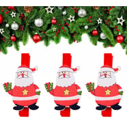 Yılbaşı Hediye Motifli Noel Baba Dekoratif Mandal 6'lı