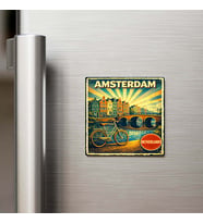 Vintage Amsterdam Şehri Temalı Buzdolap Magneti – 9x9 cm
