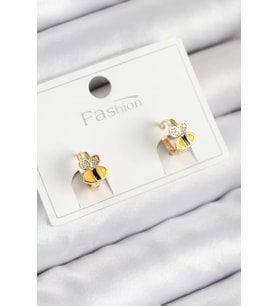 Pirinç Zirkon Taşlı Arı Model Gold Renk Çocuk Küpe - TJ-BKP11199