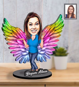 Kişiye Özel Melek Anne Karikatürlü İki Katmanlı Ahşap Biblo Model-2