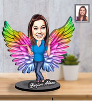 Kişiye Özel Melek Anne Karikatürlü İki Katmanlı Ahşap Biblo Model-2