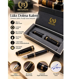 Bradley Lüks Dolma Kalem – Çevirmeli Kapak, Metal Gövde, Yedek Kartuşlu ve Hediyelik Kutulu