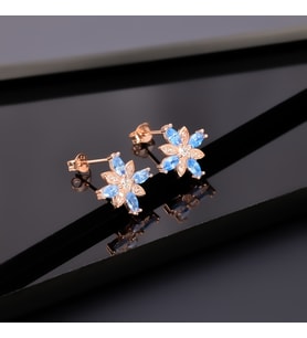 925 Ayar Gümüş Aquamarine Taşlı Kamelya Çiçeği Küpe