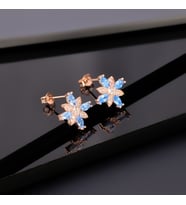 925 Ayar Gümüş Aquamarine Taşlı Kamelya Çiçeği Küpe