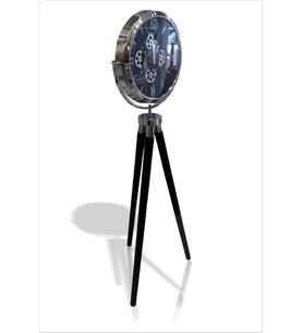 En Büyük Tripod Tripot 3 Ayaklı Saat Dışarıdan Görünen Gerçek Döner Çarklı Krom Çerçeveli Camlı Yer İstasyon Vitrin Köşe Salon Koridor Eşsiz Hediyelik Masa Duvar Yer Saati