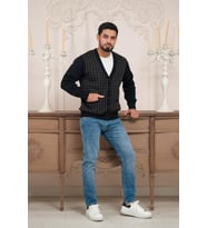 Woolen World Regular Fit V Yaka Ön Cepli Desenli Triko Hırka (Lacivert)