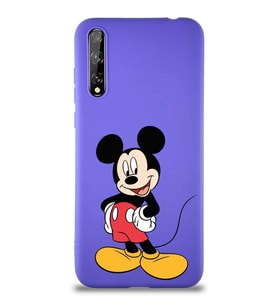 Huawei P Smart S Soft Premier Kapak Mickey Mouse-E Tasarımlı Silikon Kılıf - Mor (Şeffaf)