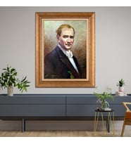 Altın Varaklı Çerçeveli Paspartulu Atatürk Tablo z4608 (Gold)