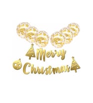 Yılbaşı Şeffaf Konfetili Merry Christmas Kaligrafi Banner Gold