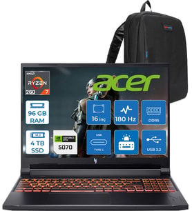 Acer Nitro V 16S Aı Amd Ryzen™ 7 260 96GB Ddr5 4tb SSD 8GB/RTX5070 95W 16"qhd+ 2560X1600 180Hz IPS Freedos Gaming Bilgisayar. NHQYYEY001F30+ZETTAÇANTA