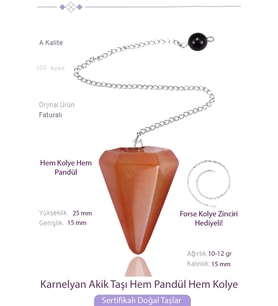 Sertifikalı Karnelyan Akik Taşı Pandül Sarkaç Hem Pandül - Hem Kolye (Çok Renkli)