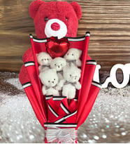 Premium 35 cm Peluş Ayı ve Kalp Balonlu Romantik Kırmızı Peluş Ayıcık Buketi