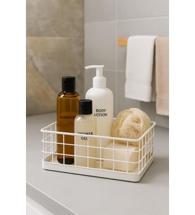 Dikdörtgen Beyaz Metal Organizer Sepet Midi 16x26 Cm
