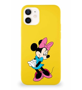 Apple iPhone 12 Soft Premier Kapak Minnie Mouse-F Tasarımlı Silikon Kılıf - Sarı (Şeffaf)
