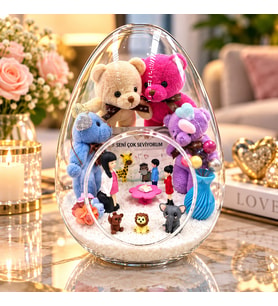 Ana Sınıfı Ana Okulu Peluş Ayıcıklı Yumurta Cam Fanus Buketi Canım Öğretmenim Öğretmenler Günü Hediyelik Esmer