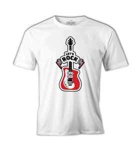 Let's Rock Red Guitar Beyaz Erkek Tshirt