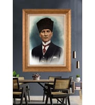 Altın Varaklı Çerçeveli Paspartulu Atatürk Tablo nh423 (Gold)