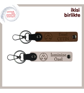 Öğretmene Kalıcı Hatıra, Üç Ayyıldızlı İsme & Soyisme Özel 2’li Anahtarlık Hediye, Açık Kahve-Pudra