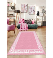Pembe Çerçeveli Kaymaz Taban Makinede Yıkanabilir Halı AR518 - 100 x 160 cm
