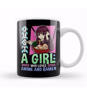 Just A Girl Who Loves Anime And Ramen Funny Foodie Kupa Bardak Porselen