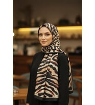 Zebra Desen Karamel Pamuk Şal (Standart)