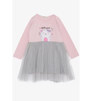 Breeze Kız Çocuk Uzun Kollu Elbise Küçük Kızlar Sevgi Temalı Mutlu Ayıcık Baskılı Tüllü 1-4 Yaş, Pembe