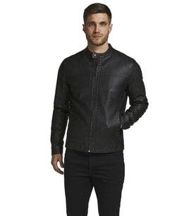 Jack & Jones Erkek Deri Ceket 12182461 (Siyah)