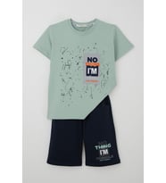 Breeze Erkek Çocuk Şortlu Takım Püskürtme Boya Desenli Yazı Baskılı 5-10 Yaş, Mint Yeşili
