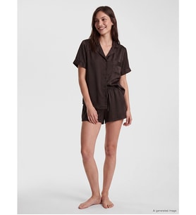 LCW DREAM Kahverengi Çizgili Saten Kadın Şortlu Pijama Takımı