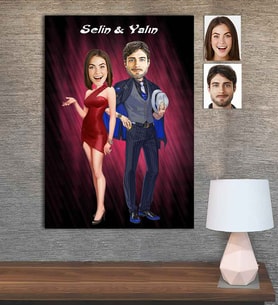 Kişiye Özel Karikatür Baskılı Ahşap Tablo Sevgili-10 30x40